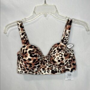 Time and Tru Brown and Black Leopard Print Bikini Top with Molded Cups
